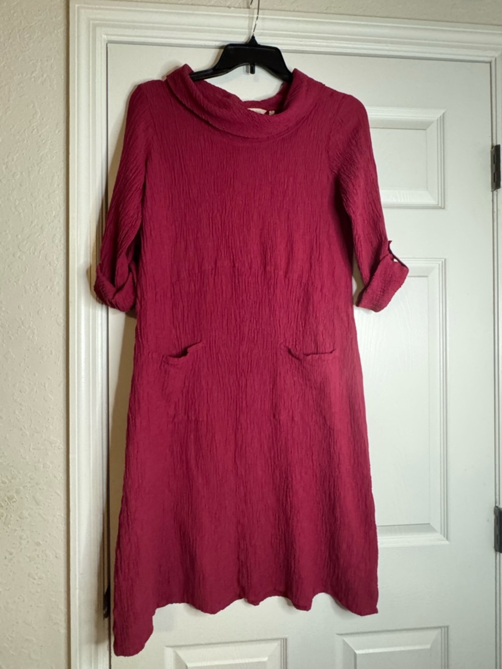 Soft Surroundings Raspberry Textured Roll-Neck Dress